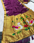 Wine Soft Paithani Silk Saree with Swan Concept Saree