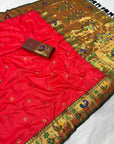 Red Traditional Yeola Paithani Silk Zari Woven Saree