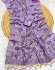 Lavender Soft Muga Cotton Saree with Floral Pattern Saree