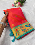 Peach Traditional Yeola Paithani Silk Zari Woven Saree