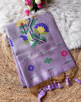 Lavender Premium Flora Tussar Silk Resham Paithani Saree