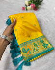 Yellow Traditional Yeola Paithani Silk Zari Woven Saree