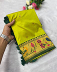 Mehendi Green Traditional Yeola Paithani Silk Zari Woven Saree