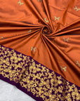Rust Soft Silk Zari Woven Saree with Butterfly Concept Saree