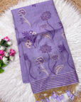 Lavender Soft Muga Cotton Saree with Floral Pattern Saree