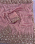 Onion Pink Premium Tissue Scuba Silk Saree with Pearl Work