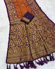 Rust Soft Silk Zari Woven Saree with Butterfly Concept Saree