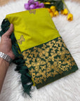 Mehendi Green Soft Silk Zari Woven Saree with Butterfly Concept Saree