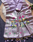 Lavender Premium Flora Tussar Silk Resham Paithani Saree