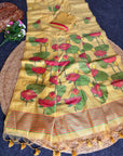 Yellow Soft Flora Cotton Resham Saree with Lotus Pattern Saree