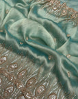 Sky Blue Premium Tissue Scuba Silk Saree with Pearl Work