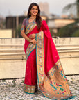 Rani Pink Rajhans(Swan) & Peacock Meenakari Paithani Silk Saree