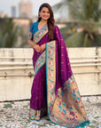 Purple Rajhans(Swan) & Peacock Meenakari Paithani Silk Saree
