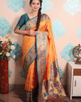 Orange Paithani Silk Saree with Meenakari Zari Woven Border and Pallu