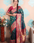 Peacock Blue Paithani Silk Saree with Meenakari Zari Woven Border and Pallu