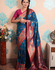 Rama Blue Paithani Silk Saree with Meenakari Zari Woven Border and Pallu