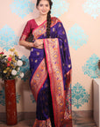 Violet Paithani Silk Saree with Meenakari Zari Woven Border and Pallu