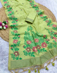 Pista Green Premium Floral Tussar Resham Saree