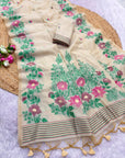 White Premium Floral Tussar Resham Saree