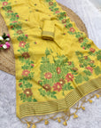 Yellow Premium Floral Tussar Resham Saree