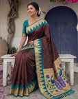 Coffee Vidya Balan Inspired Muniya Temple Paithani Silk Saree