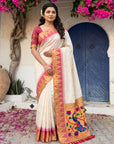 Cream Vidya Balan Inspired Muniya Temple Paithani Silk Saree