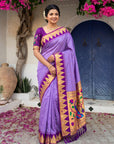 Lavender Vidya Balan Inspired Muniya Temple Paithani Silk Saree