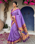 Lavender Vidya Balan Inspired Muniya Temple Paithani Silk Saree