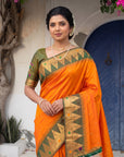 Orange Vidya Balan Inspired Muniya Temple Paithani Silk Saree