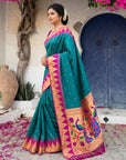 Peacock Blue Vidya Balan Inspired Muniya Temple Paithani Silk Saree
