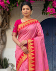 Pink Vidya Balan Inspired Muniya Temple Paithani Silk Saree