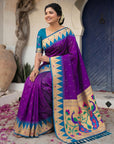 Purple Vidya Balan Inspired Muniya Temple Paithani Silk Saree