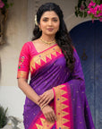 Purple (Red Tone) Vidya Balan Inspired Muniya Temple Paithani Silk Saree