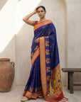 Violet Soft Traditional Paithani Silk Zari Woven Peacock Pattern Saree