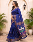 Violet Soft Zari Woven Saree with Lotus Pichwai Concept Pallu