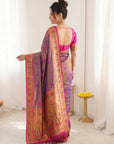 Violet Premium Soft Bamboo Tissue Paithani Silk Saree