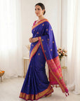 Violet Traditional Soft Silk Saree with Floral & Peacock Pattern Saree