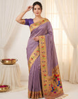 Violet Premium Soft Brocade Tissue Paithani Silk Saree