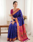 Violet Traditional Soft Silk Saree with Floral & Peacock Pattern Saree