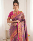 Violet Premium Soft Bamboo Tissue Paithani Silk Saree
