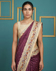 Wine Tussar Silk Saree with Bandhani Pattern Saree
