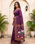 Wine Soft Zari Woven Saree with Lotus Pichwai Concept Pallu