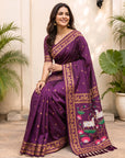 Wine Soft Zari Woven Saree with Lotus Pichwai Concept Pallu