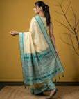 Cream & Blue Soft Handloom with detailed Motifs Silk Saree
