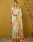 Cream & Yellow Soft Handloom with detailed Motifs Silk Saree