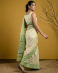 Cream & Pista Green Soft Handloom with detailed Motifs Silk Saree