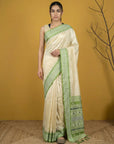 Cream & Pista Green Soft Handloom with detailed Motifs Silk Saree