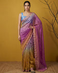 Magenta & Yellow Soft Fendy Satin with Gotapatti Work Padding Saree