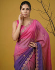 Baby Pink & Purple Soft Fendy Satin with Gotapatti Work Padding Saree
