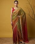 Red & Green Soft Fendy Satin with Gotapatti Work Padding Saree